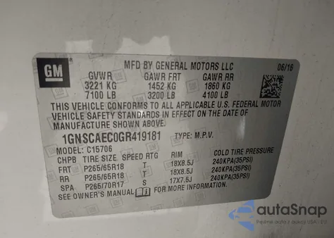 2016 Chevrolet Tahoe Ls z USA, uszkodzony, nr VIN 1GNSCAEC0GR419181